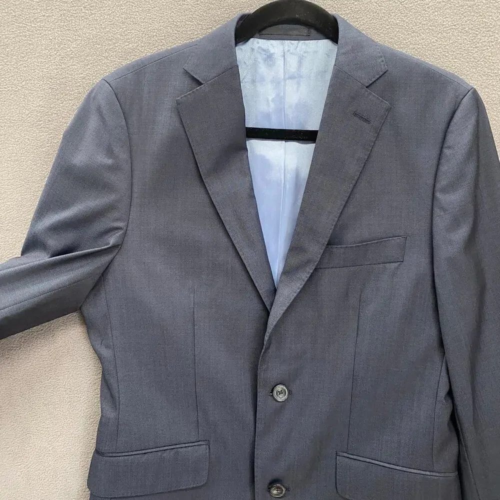J Hilburn Wool 2 Button Blazer Mens 38 Slim‎ Fit Blue Viscose Preppy Old Money